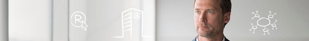 Man looks serious with floating BOIP icons beside him